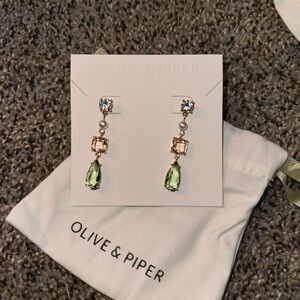 Gold and Green Drop Earrings